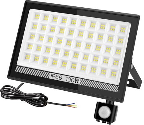 T-SUN Security Lights Outdoor Motion Sensor, 100W Dusk Till Dawn Outdoor Lights, 10000 Lumen LED Floodlight, IP66 Waterproof Sensor Lights Outdoor Mains Powered for Backyard, Garage, Doorways