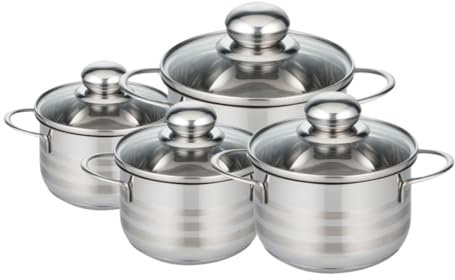 Elo 9802550 Faitout inox à induction, Faitout inox 16 cm, Marmite en inox de 20 cm, Faitout 24 cm avec couvercle en verre, Acier inoxydable, Verre, 14, 16, 20 et 24 cm