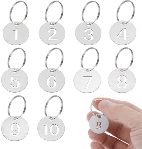 LATRAT Lot de 10 pendentifs numérotés avec anneau porte-clés en acier inoxydable Diamètre 3 cm (1-10)