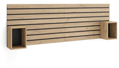 Skraut Home | Tête de lit | avec Tables de Chevet | 214x70x3 | Lit 120,135,140,150,160 cm | Panneaux Muraux | Style Moderne | Chêne