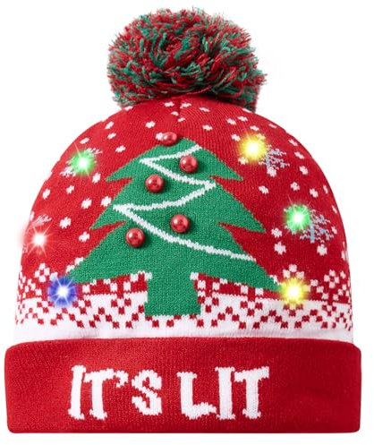 Belovecol Weihnachtsmütze LED Mütze Strickmützen Party Beleuchtung Lustige Warme Neuheit Unisex Weihnachtsmütze