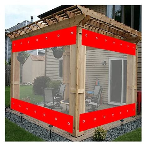 WXQTM Outdoor Vinyl Curtain With Clear Tarp Panel 100% Weather Resistant Outdoor Curtain with Rustproof Grommets for Pergola, Porch, Gazebos (4x4m)