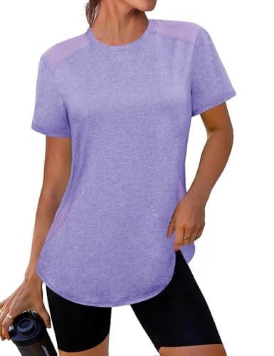 Gyabnw Gym Top Women Yoga Running Workout Tops Sports Tshirt Short Sleeve Clothes Pilates Active Wear Purple