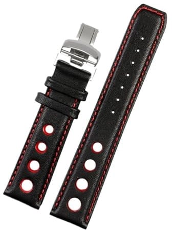 HASGTFM Lederarmband passend for Tissot 1853 Sports Racing Series PRS516 T91 T044, weiches Armband, 20 mm, Armband mit Faltschließe(Black red Silver,20mm)
