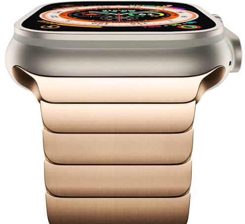 NewWays 49mm 46mm 45mm 44mm 42mm(Serie 3 2 1) Kompatibel mit Apple Watch Armband,Edelstahl Gliederarmband Ersatzarmbänder Geeignet für iWatch Ultra 2/Ultra,Serie 10/9/8/7/6/5/4/3/2/1/SE,Original-Gold