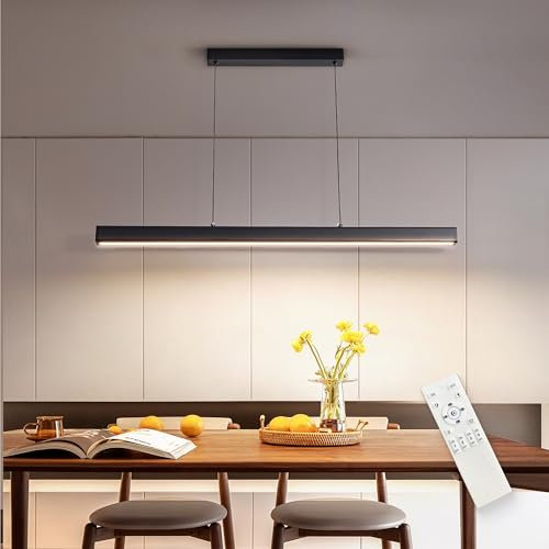 FANLG 100CM Pendelleuchte Esstisch, LED Hängelampe schwarz Dimmbar mit Fernbedienung, 40W Moderne Linear Hängeleuchte Esstischlampe hängend Höhenverstellbar für Esszimmer Küche büro