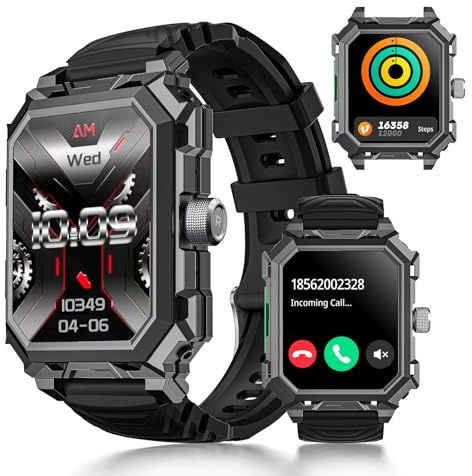 Rogbid Smartwatch militare per uomo e donna, 2,02 pollici, HD, 710 mAh, IP69, impermeabile, monitora la pressione sanguigna, la frequenza cardiaca, il sonno, oltre 120 modalità sportive per attività
