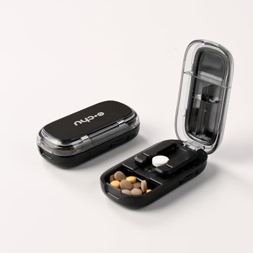 Tablettenteiler,tablettenteiler für alle tabletten,Tragbarer Tablet-Cutter mit Aufbewahrungsfach und scharfen Klingen,Bequem zu tragen. (Schwarz)