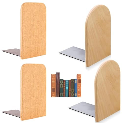 Buchstützen Holz 4 Stück (2 Paar), Stabile Buchstütze Holz 13 x 8 x 10,5cm Bookends aus Buchenholz Bücherstütze BuchhalterHolz Bücherhalter für Schwere Bücher, CDs & Schallplatten für Zuhause & Büro