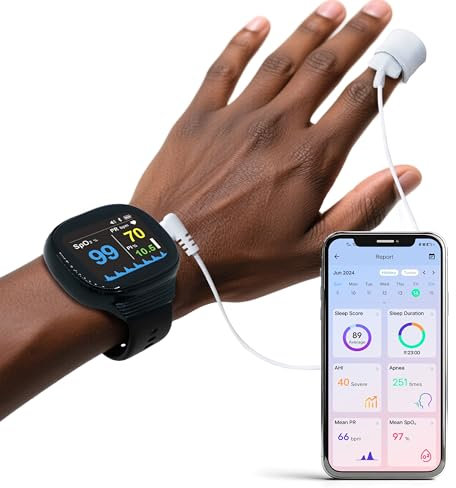 Sleep Pulse Oximeter,Wearable Wrist Bluetooth Pulse Oximeter with Alarm for Low O2, Rechargeable Blood Oxygen Saturation Tracker,Continuously Tracking PR & HR,Free App & Sleep Reports