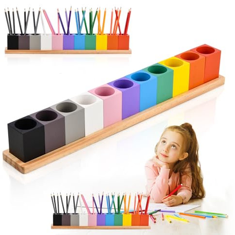 Porte Crayon de Couleur en Bois,52x6,6x8 cm 11 Compartiments Organisateur de Crayon,Porte-crayons Bureau pour Pinceaux D'art,Rangement pour Crayons de Couleur pour École Maison Studio D'art (B)