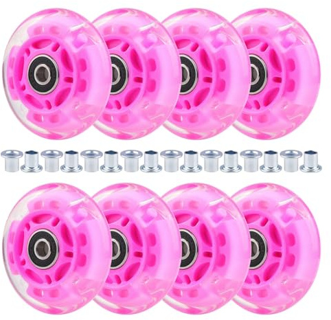 LED-beleuchtete Inline-Skate-Räder, 8 Stück, Rosa, 64 mm, 70 mm, 72 mm, 76 mm, 80 mm Größenoptionen, 85 A PU-Härte mit Buchsen, Ersatzräder mit Kugellagern (76 mm)