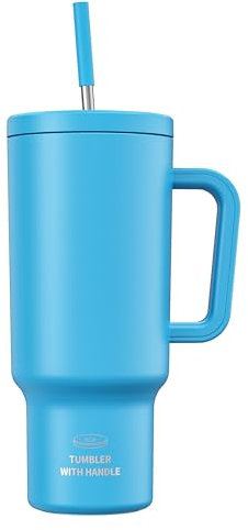 CCN Mug Isotherme avec Paille, mug isotherme 1,2 L, garde au chaud pendant 10 heures et au frais pendant 34 heures, sans BPA, gobelet en acier inoxydable avec paille, 100% étanche, Bleu ciel