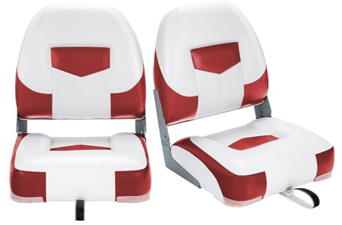 HOMASIS Juego de 2 Asientos de Barco Plegables Ergonómicos con Cuero de PVC Impermeable y Acolchado de Esponja, para Velero Barco de Pesca Yate, Carga de 100 kg, 50 x 52 x 42 cm Rojo