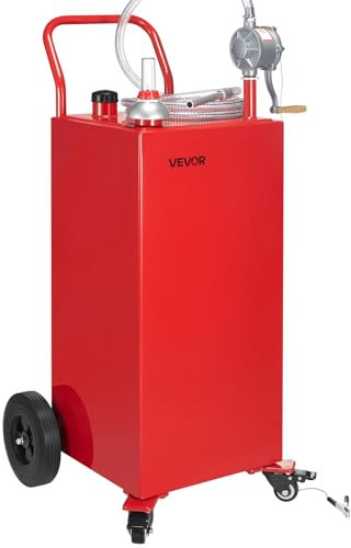 VEVOR 150 L Kraftstofftrolley, Benzin- und Dieseltank mit manueller Transferpumpe, Kraftstoffbehälter mit 4 Rädern und 3 Fuß Schlauch, für Autos, Rasenmäher, Geländefahrzeuge, Boote, Rot