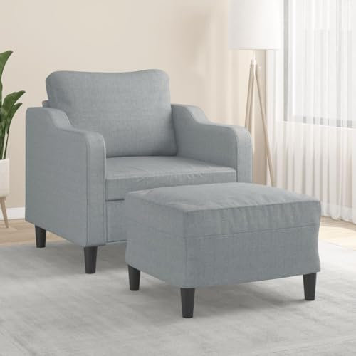 MOBCANT Sessel mit Hocker Hellgrau 60 cm Stoff Wohnlandschaft Couch Couchgarnitur Polstergarnitur für Hotel Wohnzimmer Büro Schlafzimmer