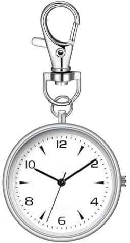 Taschenuhr, Schlüsselanhänger-Clips, 8,2 x 4 x 0,7 cm, Unisex, tragbar, leise Uhr + leichtes Design, schnelle Zeitüberprüfung, Taschenuhr für Zuhause, Arbeitsplatz, Reisen, Männer und Frauen, silber