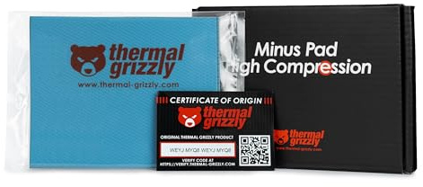 Thermal Grizzly Minus Pad Lot de 2 tampons d'interface thermique à haute compression 120 x 100 x 5 mm Électriquement non conducteur, haute conductivité thermique et haute compressibilité pour SSD, GPU