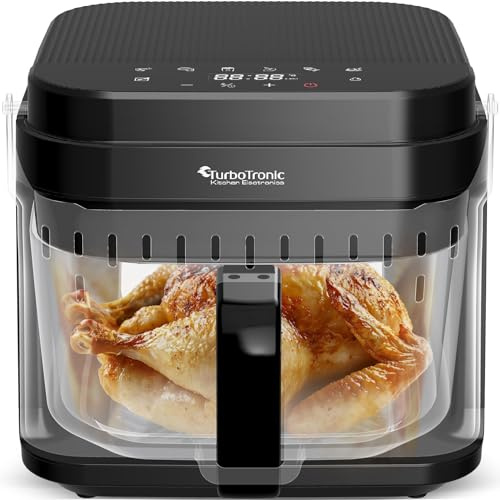 TurboTronic Heißluftfritteuse 5,5 L Glas Airfryer – Digitale Heißluft Fritteuse 40–200 °C 8 Programme Touch-Display Fettarm Air Fryer Heißluftofen BPA-frei