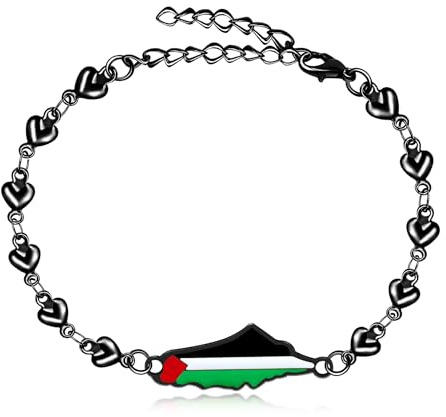 Tobestu Palästina-Flaggenarmband mit verstellbarer Herz-Kette - Arabischer Solidaritäts- und Kulturschmuck für den täglichen und lässigen Gebrauch YA5212-YA5884