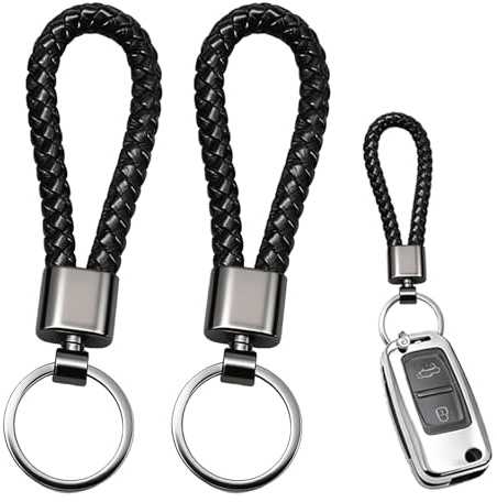 Schlüsselanhänger Auto, 2x Auto Schlüsselanhänger aus geflochtenem Leder | Edles Schlüsselanhänger Leder Accessoire, robuster Schlüsselanhänger Männer Karabiner, elegantes Flechtband