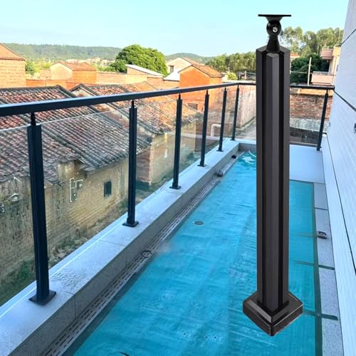 ZAQYCM Ringhiera Vetro Recinzione in Pannelli di Vetro per Balconi Residenziali, Ringhiera in Vetro per Esterni per Corrimano Rotondi O Quadrati, Nero(Corner Post,120cm/47.2 in)