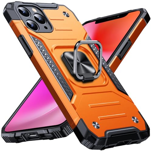 Anqrp Heavy Duty Case for iPhone 11 Pro Case with Enhanced Ring Holder Grip Stand, Military Grade Shockproof Rugged Drop Protective Silicone Hard iPhone 11 Pro Phone Case Cover, Orange