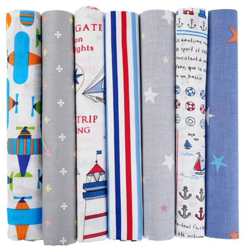7 Stück Baumwollstoff 50 x 50 cm Quadrate Patchwork Stoffe, 100% Baumwolle, 7 Cartoon-Motive, Stoffe zum Nähen, Patchwork Stoffe, Stoffreste, für DIY-Näharbeiten Patchwork Wohnaccessoires
