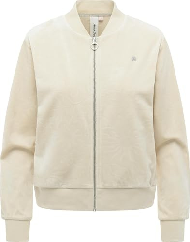 Ragwear Damen Sweatjacke kuschelig weiche Trainingsjacke Sportjacke in Samt-Optik Doron Embossed Ecru Gr. S