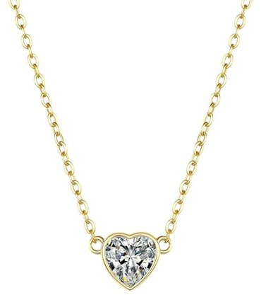 Beydodo Halskette 750 585 375 Gold Damen, Kette Gold 45CM Charm Anhänger Herz mit 1ct Moissanit Hochzeit Halskette für Frauen