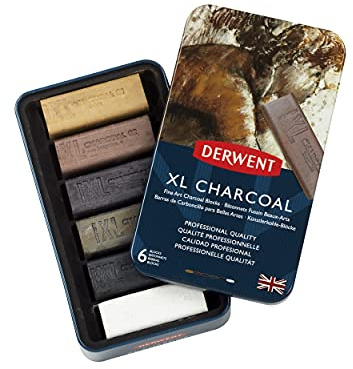 Derwent XL Charcoal Drawing Blocks, Set Of 6, Water-Soluble, Ideal For Layering, Professional Quality, 2302009