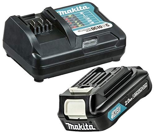 Makita BL1020B 10,8 V CXT Lithium-Ionen-Akku zum Einschieben, 2,0 Ah + DC10WC Ladegerät