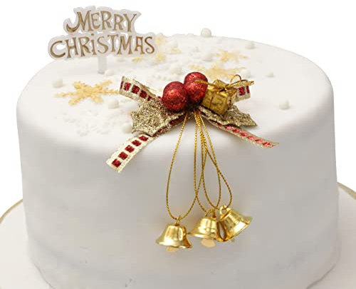 Evelay Cake Toppers Merry Christmas Cake Decoration Gold Bell Pieces Cupcake Toppers Multi Purpose Decoration (Gold Bell Set)