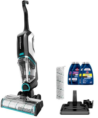 BISSELL, 2554A CrossWave - Aspirapolvere senza fili Max All in One Wet-Dry e mocio per pavimenti duri e tappeti, nero/bianco perla con accenti blu elettrico