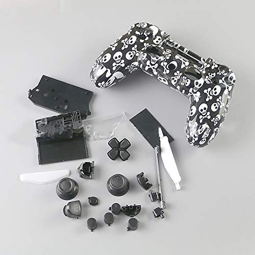 Boîtier Complet avec Boutons pour Manette sans Fil Sony Playstation 4 JDM-011 JDM-001 Motif tête de Mort Blanc