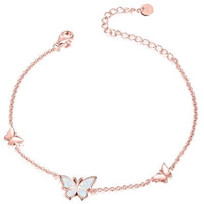WINNICACA Schmetterling Opal Armband S925 Sterling Silber Roségold Armreif Schmuck für Frauen Mädchen Muttertag