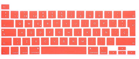 MMDW Spanish Language ESP Silicone Keyboard Cover Skin for MacBook Pro 16 2019 A2141 for MacBook New Pro 13.3 inch A2338 M1/A2251/A2289 with Touch Bar & Touch ID European Version(Coral Orange)