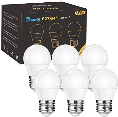 Blewandy E27 LED Birne, 5W G45 LED Leuchtmittel ersetzt 40W Glühlampen, 500 Lumen Kaltweiß 6500K 280° Strahlwinkel Energiesparlampe, Kein Flackern, Nicht Dimmbar LED Globe Leuchtmittel, 6er-Pack