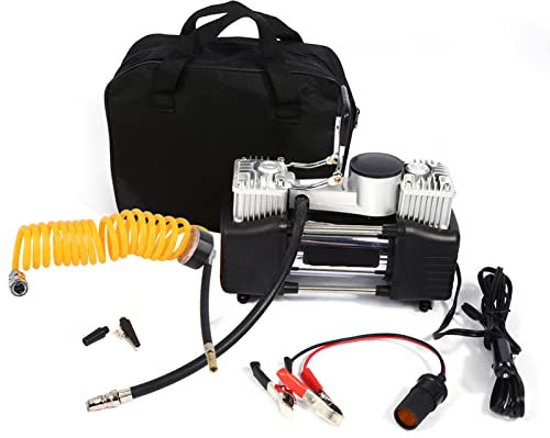 Compresseur d'air, Mini compresseur d'air 12V Portable 150PSI Kit de gonflage de pneus de voiture Pompe à pression à haut volume avec pince de batterie et tuyau enroulé pour voitures Vans
