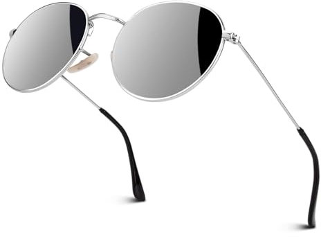 GQUEEN Retro Runde Verspiegelte Polarisierte Sonnenbrille Damen Herren UV400 Schutz MFF7