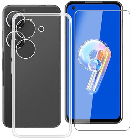 HGJTF pour ASUS Zenfone 9 Coque avec 1 Pièce Protecteur d'écran Verre trempé (5.9 ), Ultra-Mince Transparent Silicone Souple Cover, Antichoc TPU Housse Étui pour ASUS Zenfone 9 - Clear
