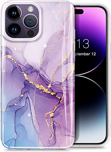 luolnh Gold Glitter Sparkle Case Compatible with iPhone 14 Pro Case Marble Design Shockproof Slim Soft Silicone TPU Bumper Cover Phone Case for iPhone 14 Pro 6.1 Inch 2022-Purple/Blue