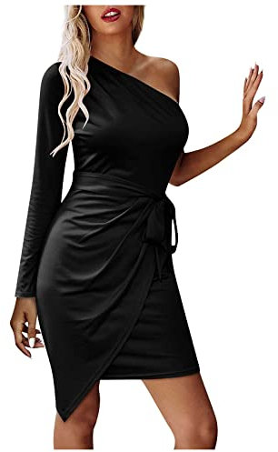 Black Friday Angebote 2024 Ab Wann Strickkleid Damen Geschenke Für Frauen, Tüllröcke 1920Er Kleider Satinkleid Hochzeitsgäste Kleider Wickelkleid Maxi Rapunzel Kleid Mascara(2-Schwarz,M)