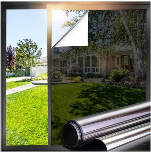 Lifetree One Way Window Film: Reflective Window UV Film, Mirror Anti Glare Window Film Privacy One Way Clear Heat Control Window Tint Film Sun Blocker for Home, Office (115 * 200cm), Black-silver