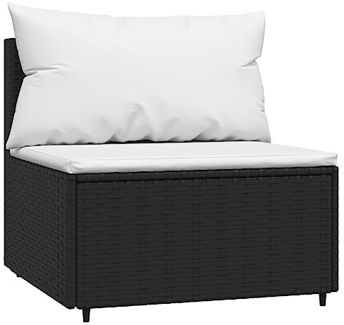 vidaXL Garten Mittelsofa, Gartensofa mit Kissen Stahlrahmen, Modular Sofa für Garten Terrasse, Gartenmöbel Loungemöbel, Schwarz Poly Rattan