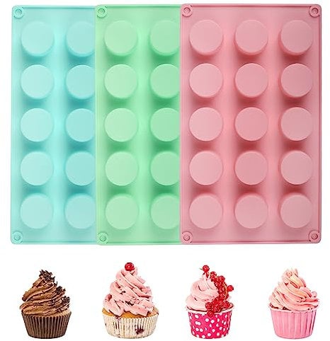 RNHDLY Silicone Muffin Trays 3 Pcs Mini Muffin Tray 15-Cavity Mini Cupcake Tray, Round Soap Tray Baking Mould, Silicone Muffin Tins for Handmade Soap, Cake, Cheesecake, Chocolate, Tea Light