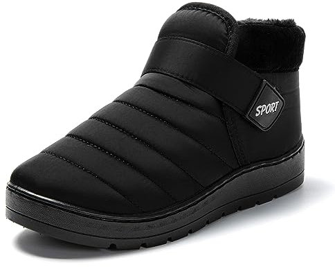 JOMIX Zapatillas Casa Mujer Invierno Calientes, Pantuflas Cerradas de Felpa, Botas con Cierre, Interior Exterior, Negro, 38 EU