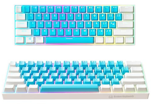 KRAKEN KEYBOARDS ICE Edition Kraken Pro 60 | Clavier de jeu mécanique 60 % remplaçable à chaud pour jeux sur PC, Xbox, PlayStation et Mac (Ice | Commutateurs argentés)