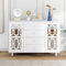 HAINEW Modern Sideboard Mit Kühlen Kristallgriffen Und Zwei Türen, Verspiegelte Anrichte Kommode Mit Vier Schubladen Für Wohnzimmer Oder Esszimmer, 147,5×40×102cm (Weiß)