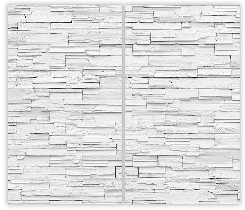 SMTDeco Herdabdeckplatte Ceranfeld Abdeckplatte Herdabdeckung Herdplatten Abdeckungen Induktionskochfeld 2 x 30x52 cm Zweiteilig Granitstein Weiss